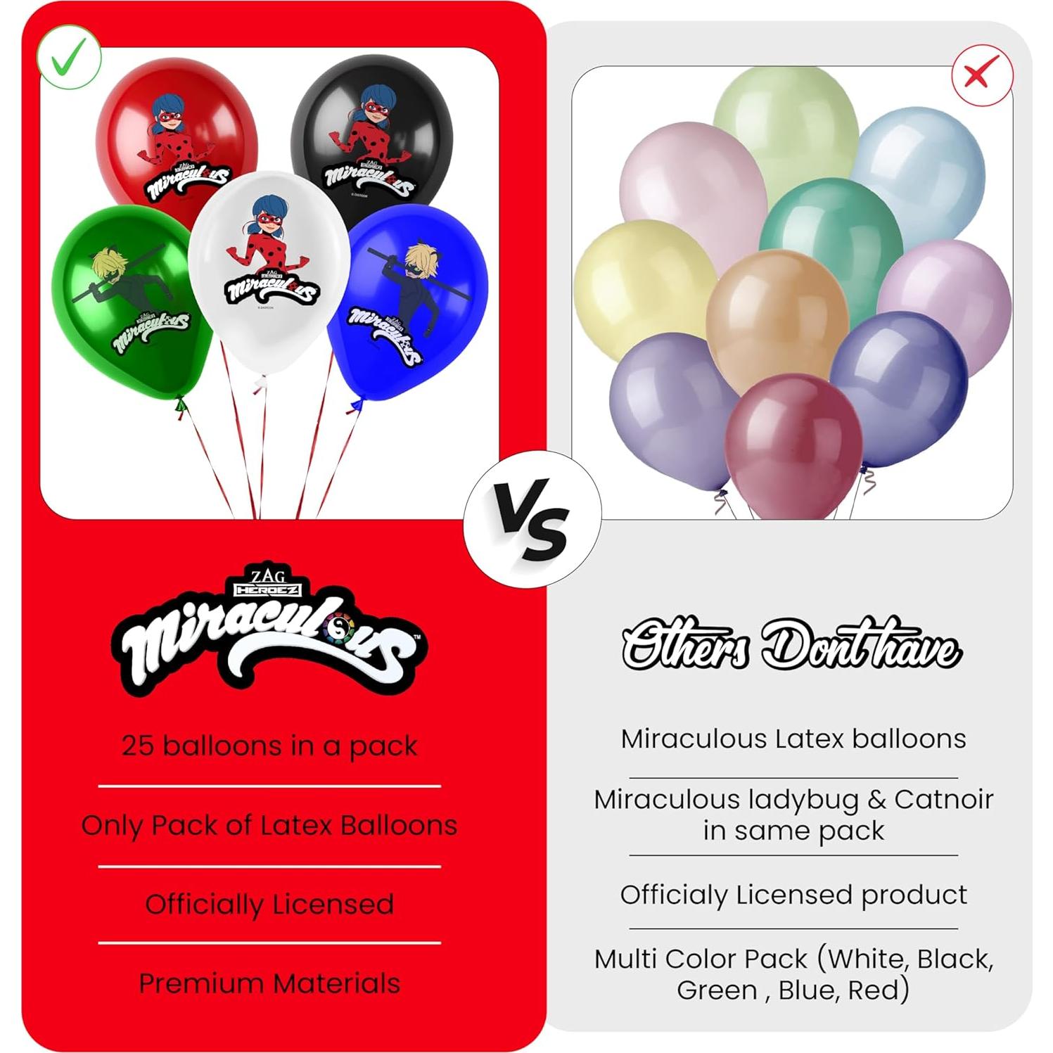 Globos de Cumpleaños Miraculous Ladybug 30 cm 25 Pcs Láttex