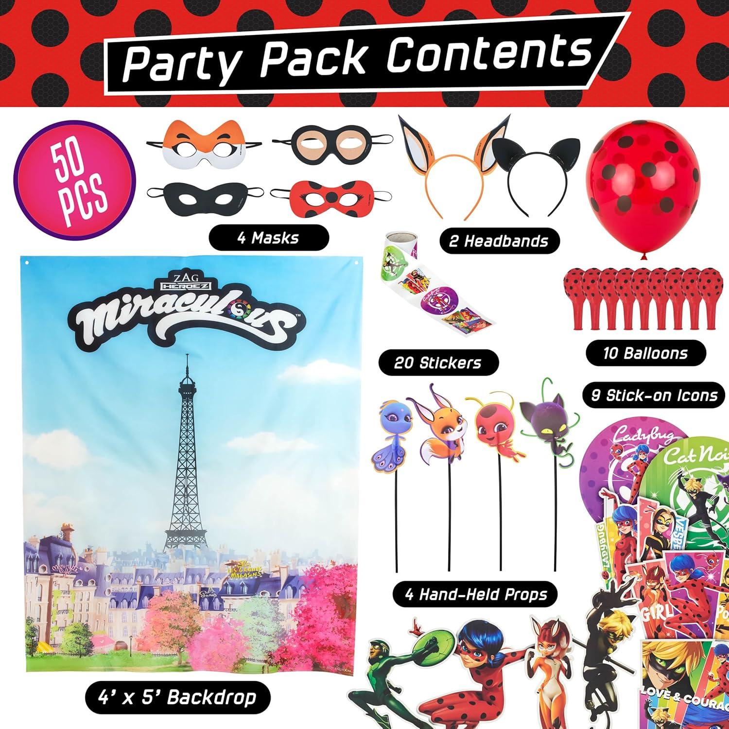 Kit de Fiesta Temática Miraculous 50 Piezas - Decoraciones Cumpleaños