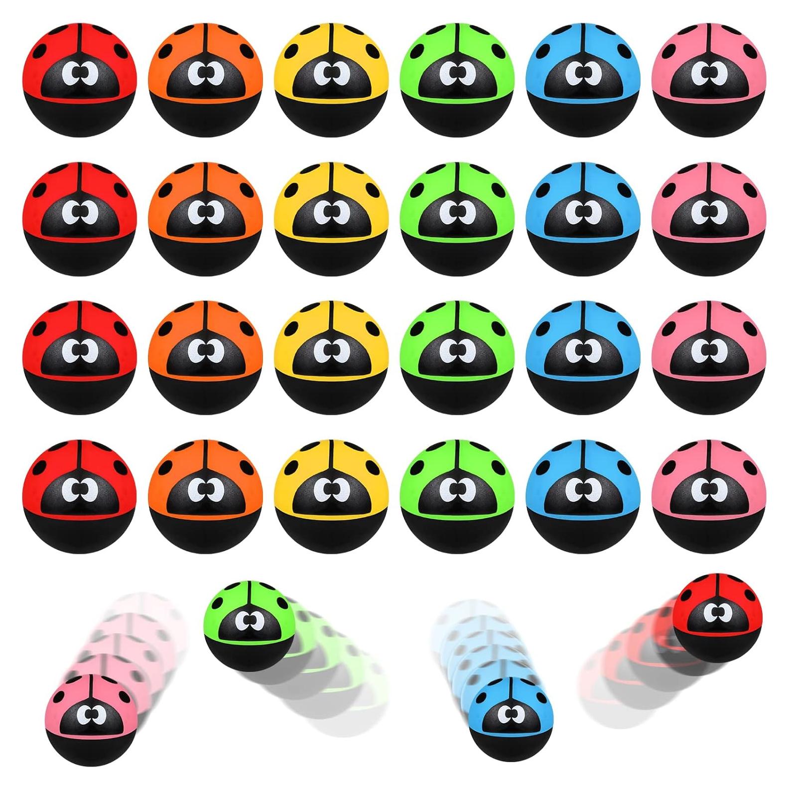 24 Pelotas Rebotadoras de Mariquita Sotiff 32 mm Goma 6 Colores