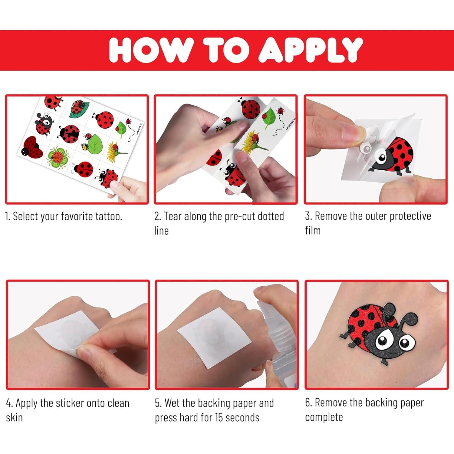 96 Tatuajes Temporales Pre-Cortados Mariquita - Regalos para Niños