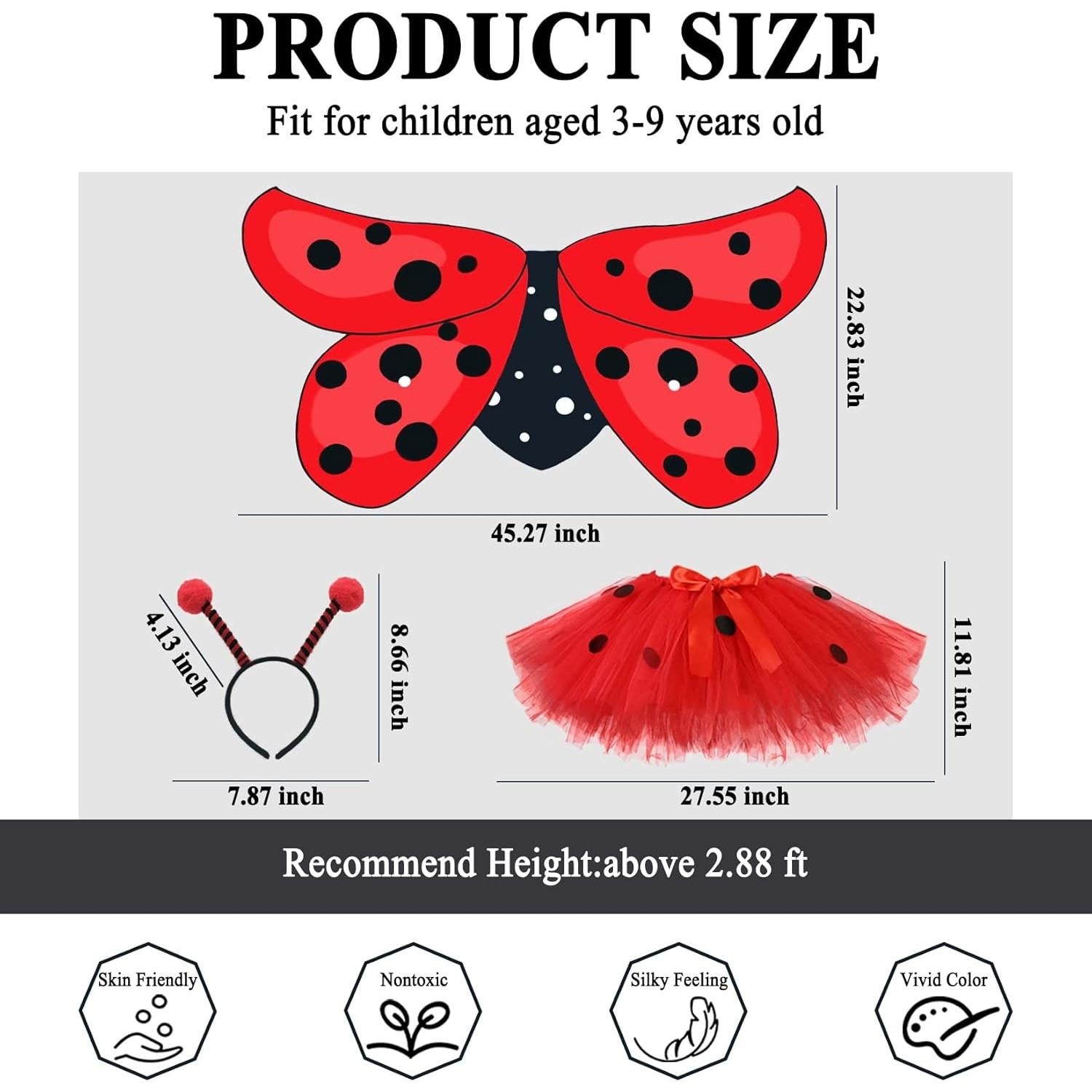 Disfraz de Mariquita para Niñas con Tutú y Diadema - 3 a 7 Años