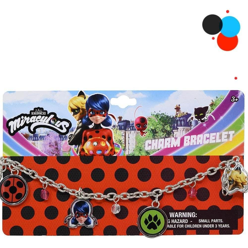 Conjunto de Joyería Miraculous Ladybug para Niñas - Pulsera, Aretes y Stickers