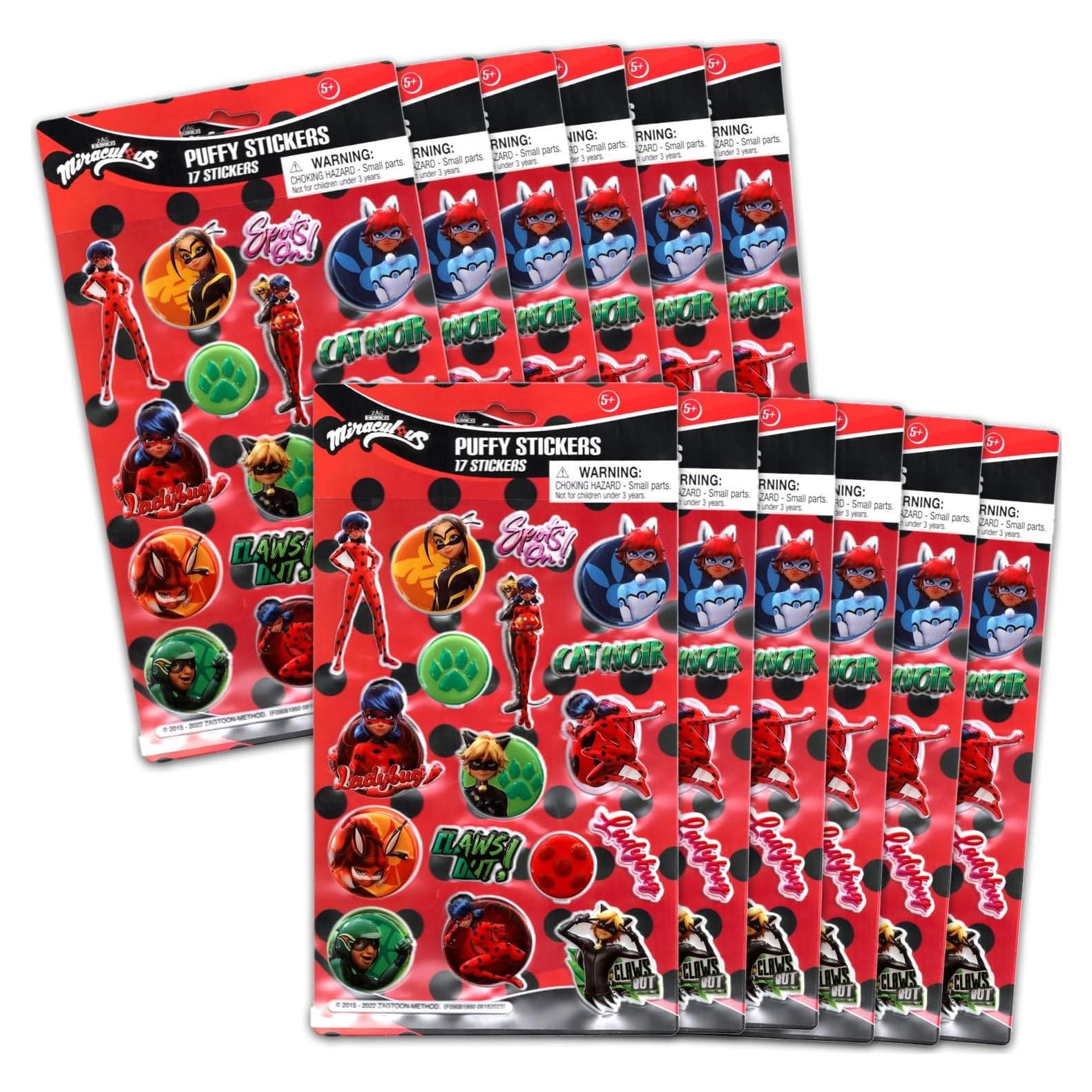 Stickers Puffy Miraculous Ladybug - Paquete de 12 Hojas