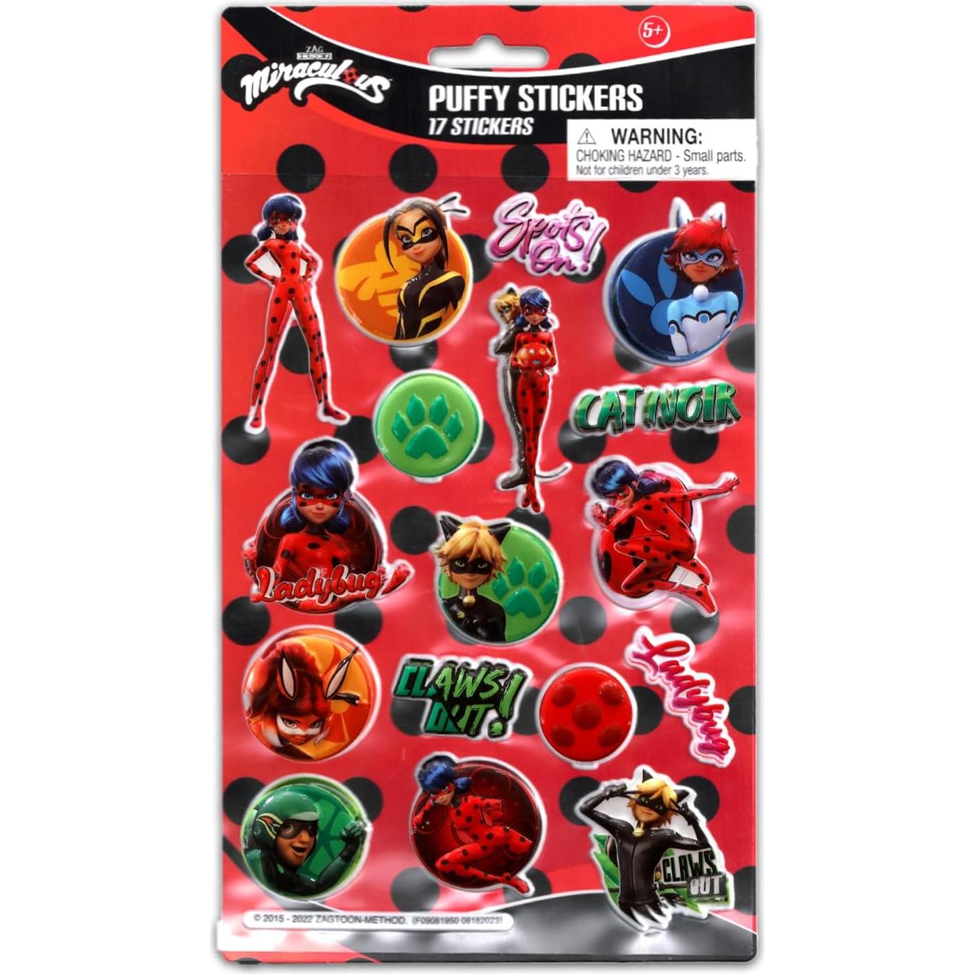 Stickers Puffy Miraculous Ladybug - Paquete de 12 Hojas