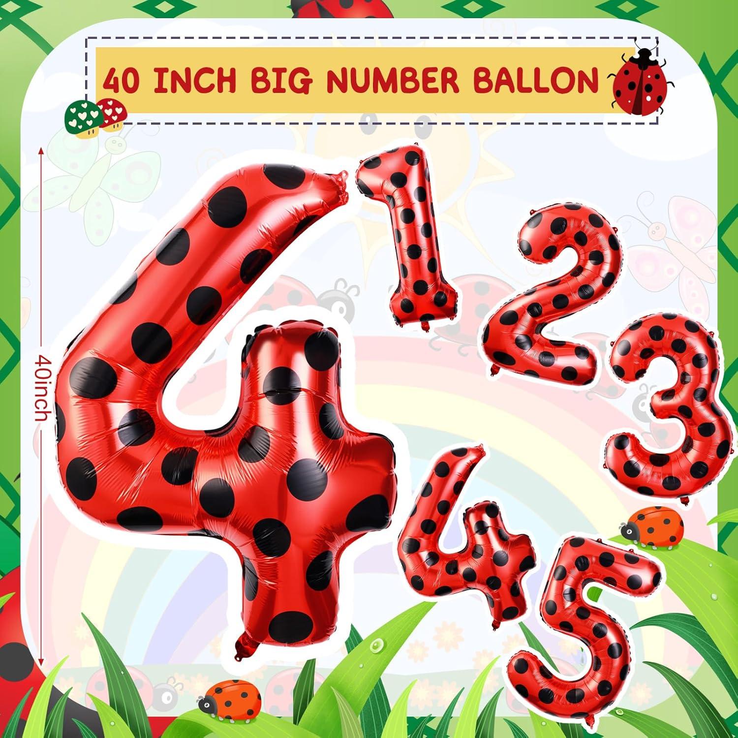 Globo Número 4 Mariquita 101.6 cm Decoración Cumpleaños