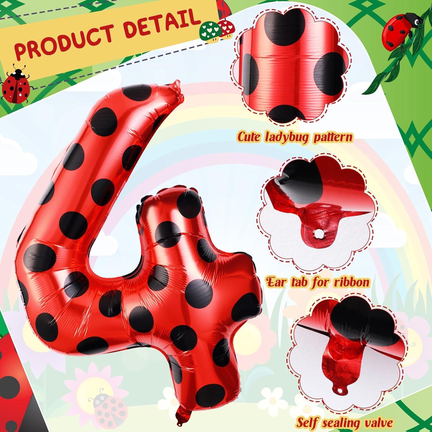 Globo Número 4 Mariquita 101.6 cm Decoración Cumpleaños