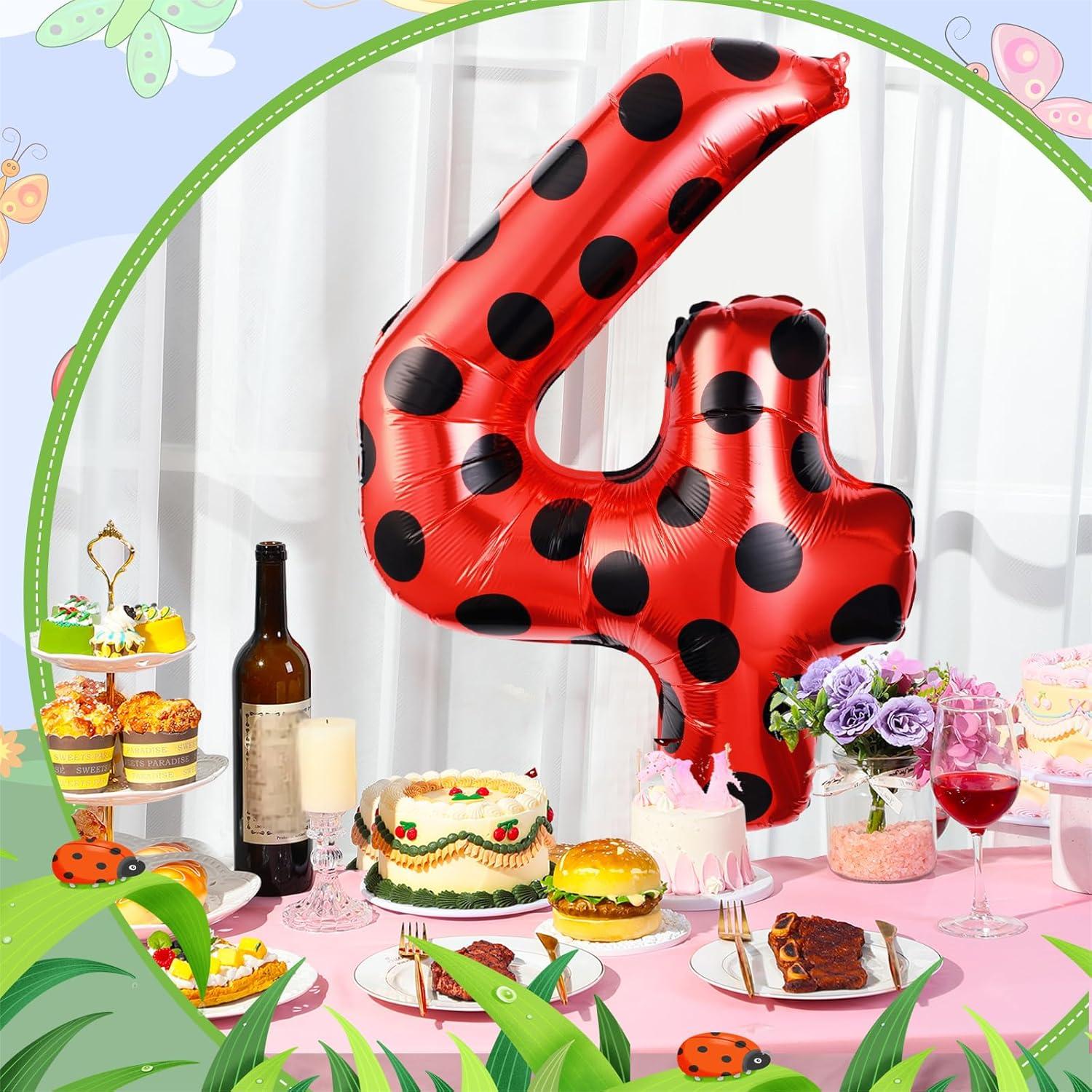 Globo Número 4 Mariquita 101.6 cm Decoración Cumpleaños