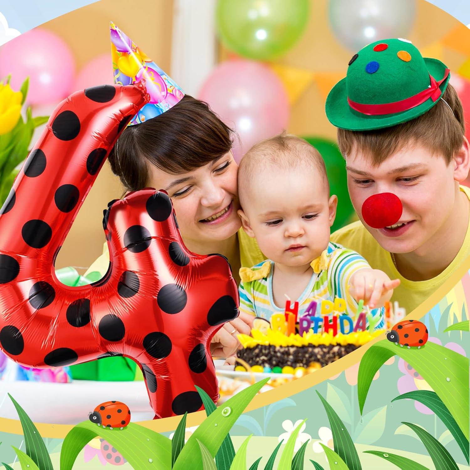 Globo Número 4 Mariquita 101.6 cm Decoración Cumpleaños