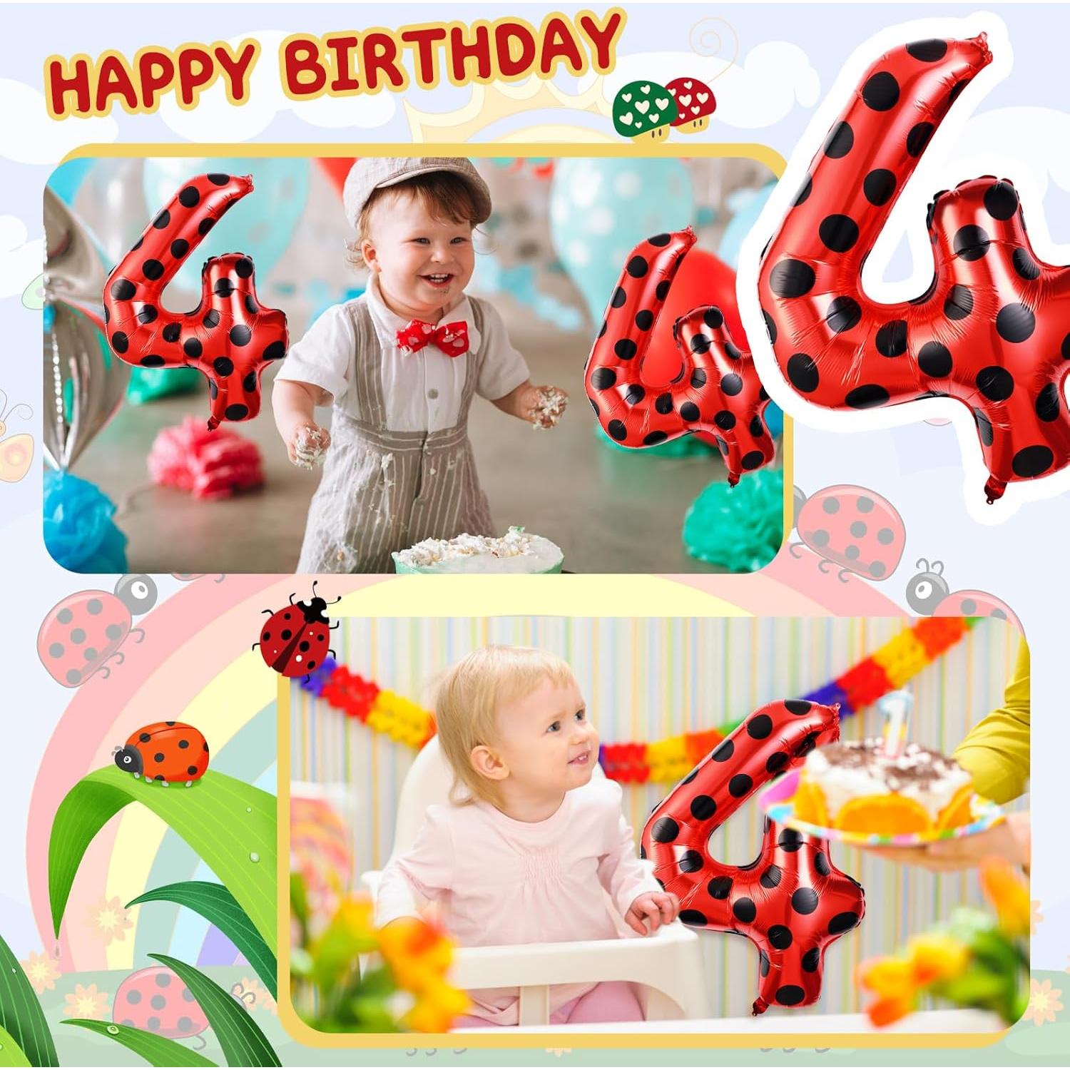 Globo Número 4 Mariquita 101.6 cm Decoración Cumpleaños