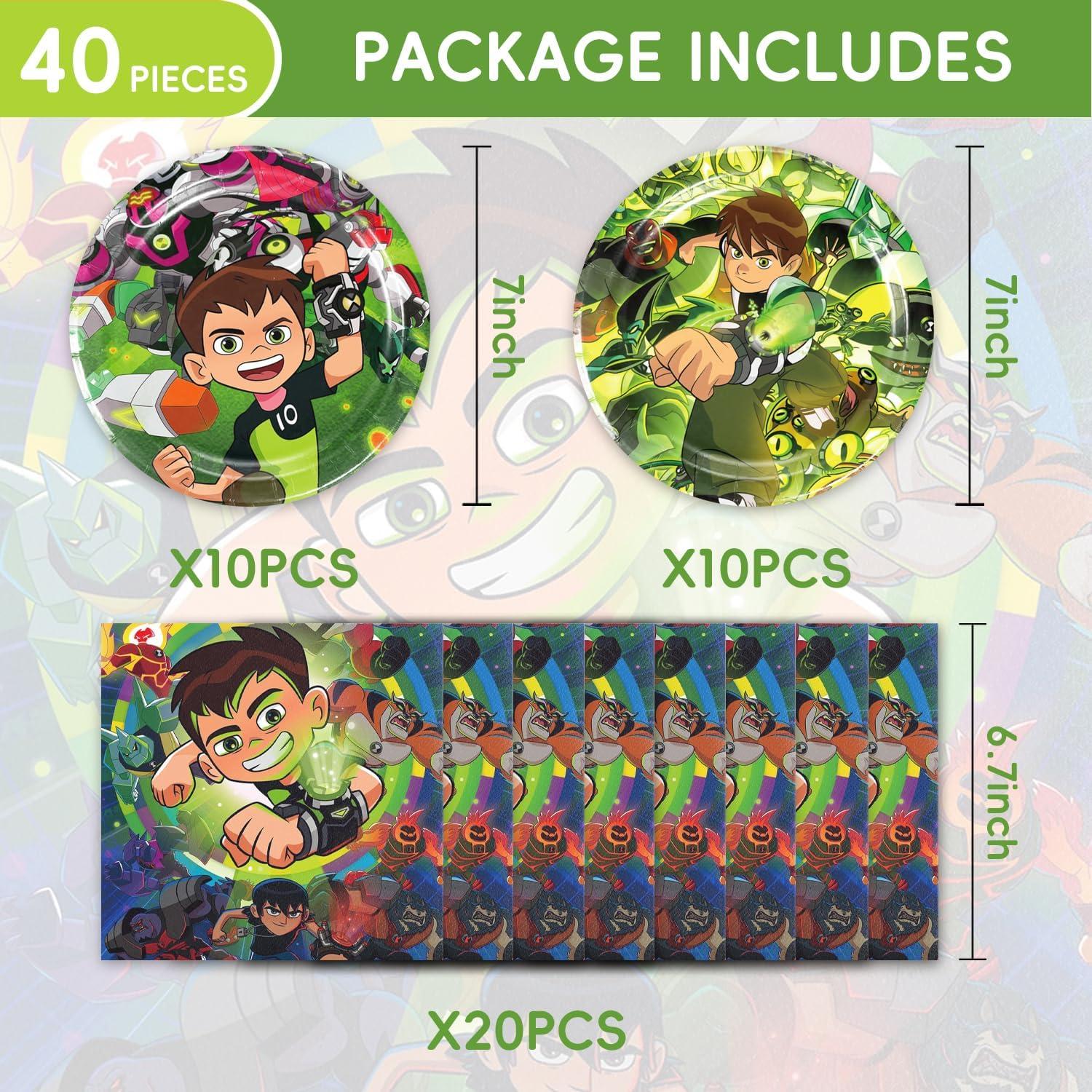 Paquete Fiesta Ben-10 20 Platos y 20 Servilletas Desechables