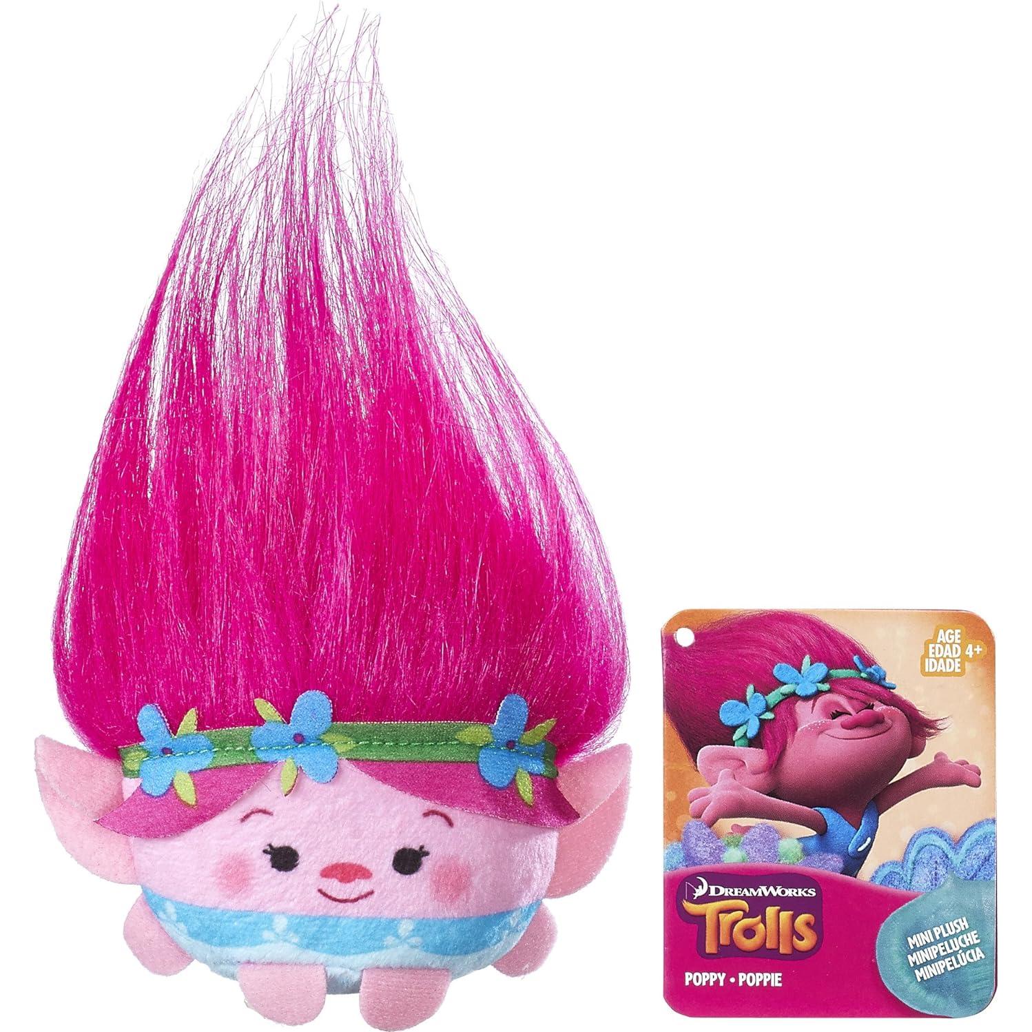 Peluche Mini Poppy DreamWorks Trolls 7cm con Cabello Colorido