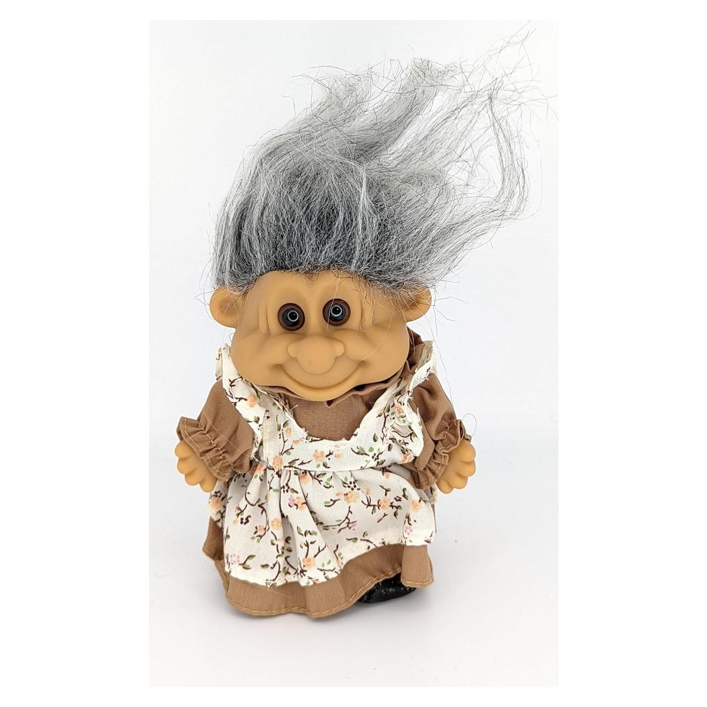 Muñeca Troll Abuela Vintage Russ Berries 12.7 cm Cabello Gris