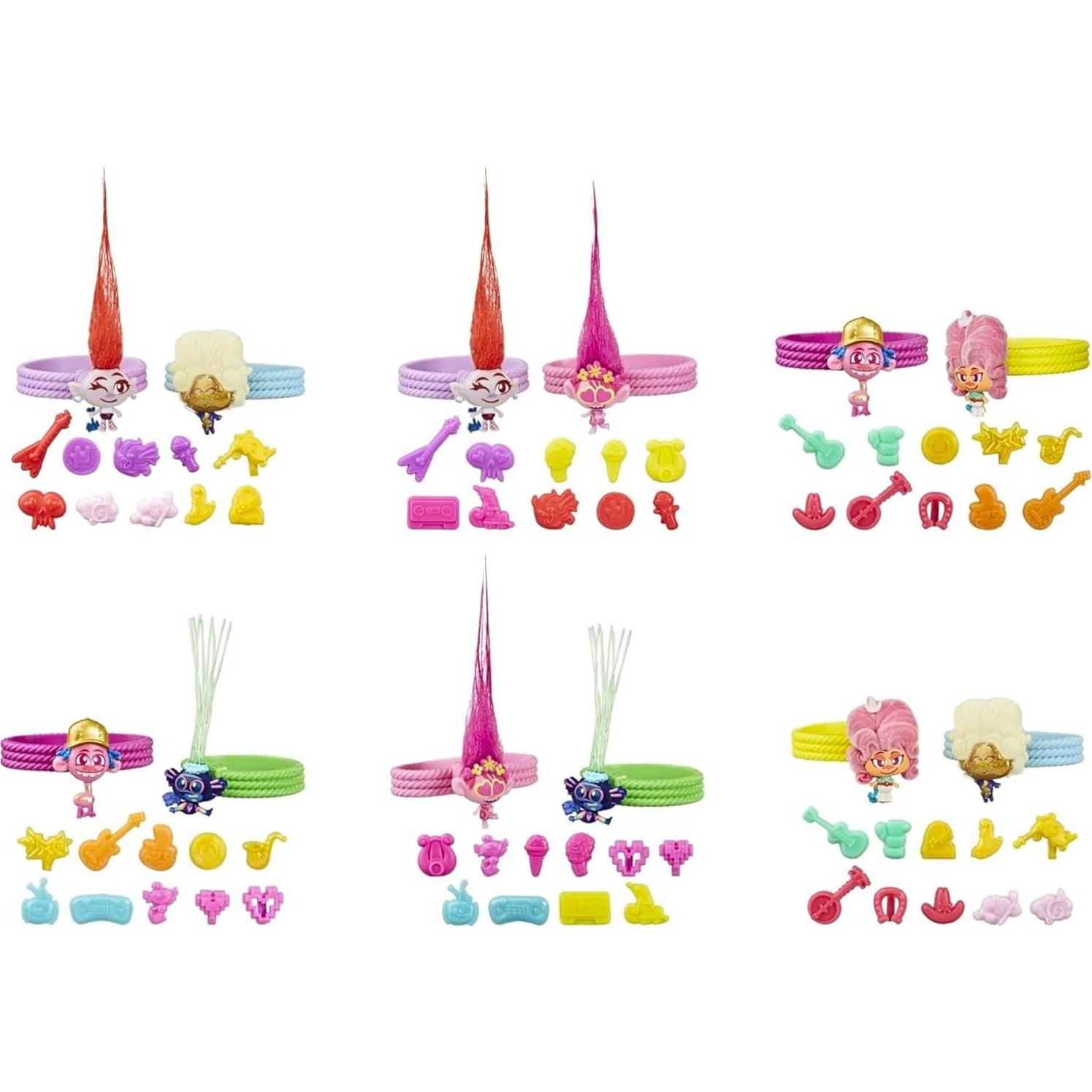 Hasbro Tiny Dancers Trolls World Tour - Paquete de Amigos con 2 Figuras, 2 Pulseras y 10 Charms