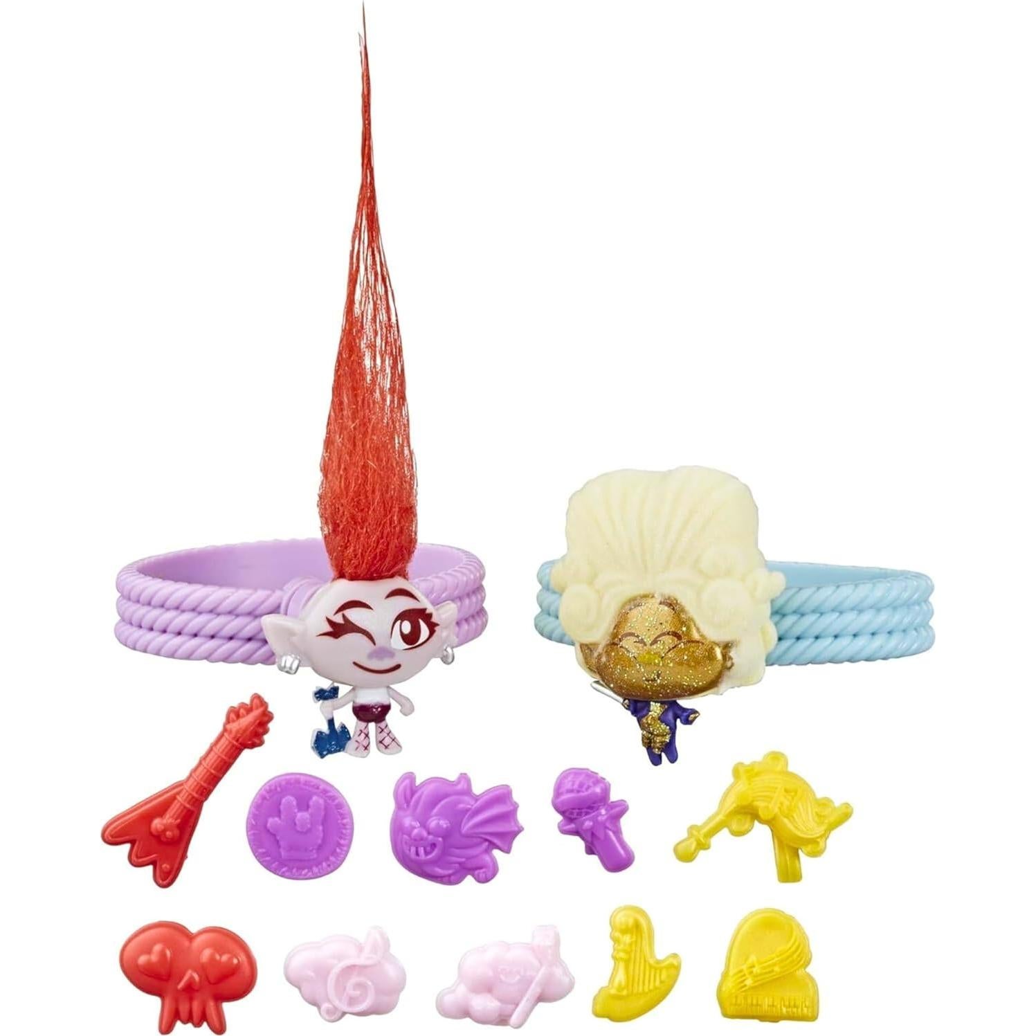 Hasbro Tiny Dancers Trolls World Tour - Paquete de Amigos con 2 Figuras, 2 Pulseras y 10 Charms
