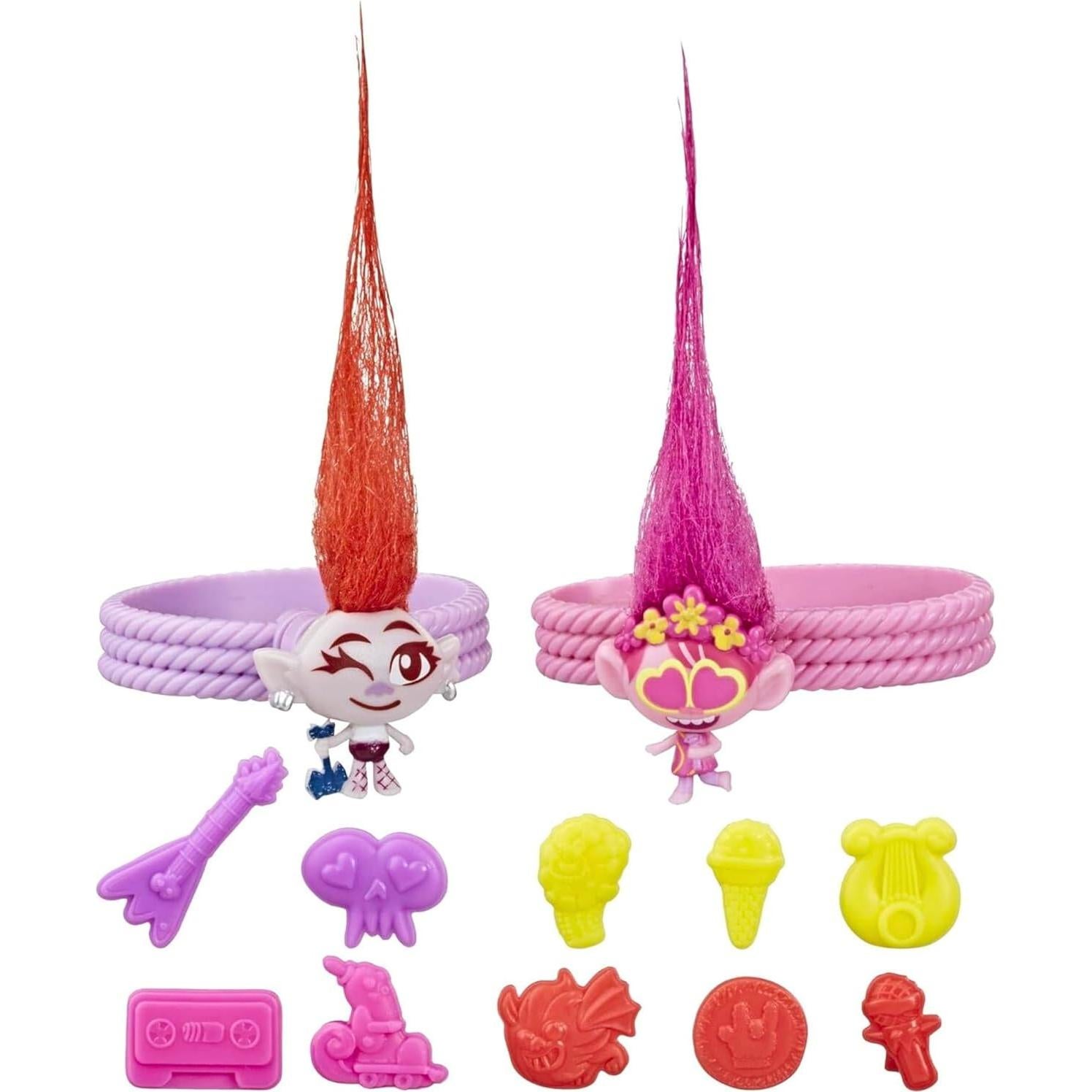Hasbro Tiny Dancers Trolls World Tour - Paquete de Amigos con 2 Figuras, 2 Pulseras y 10 Charms