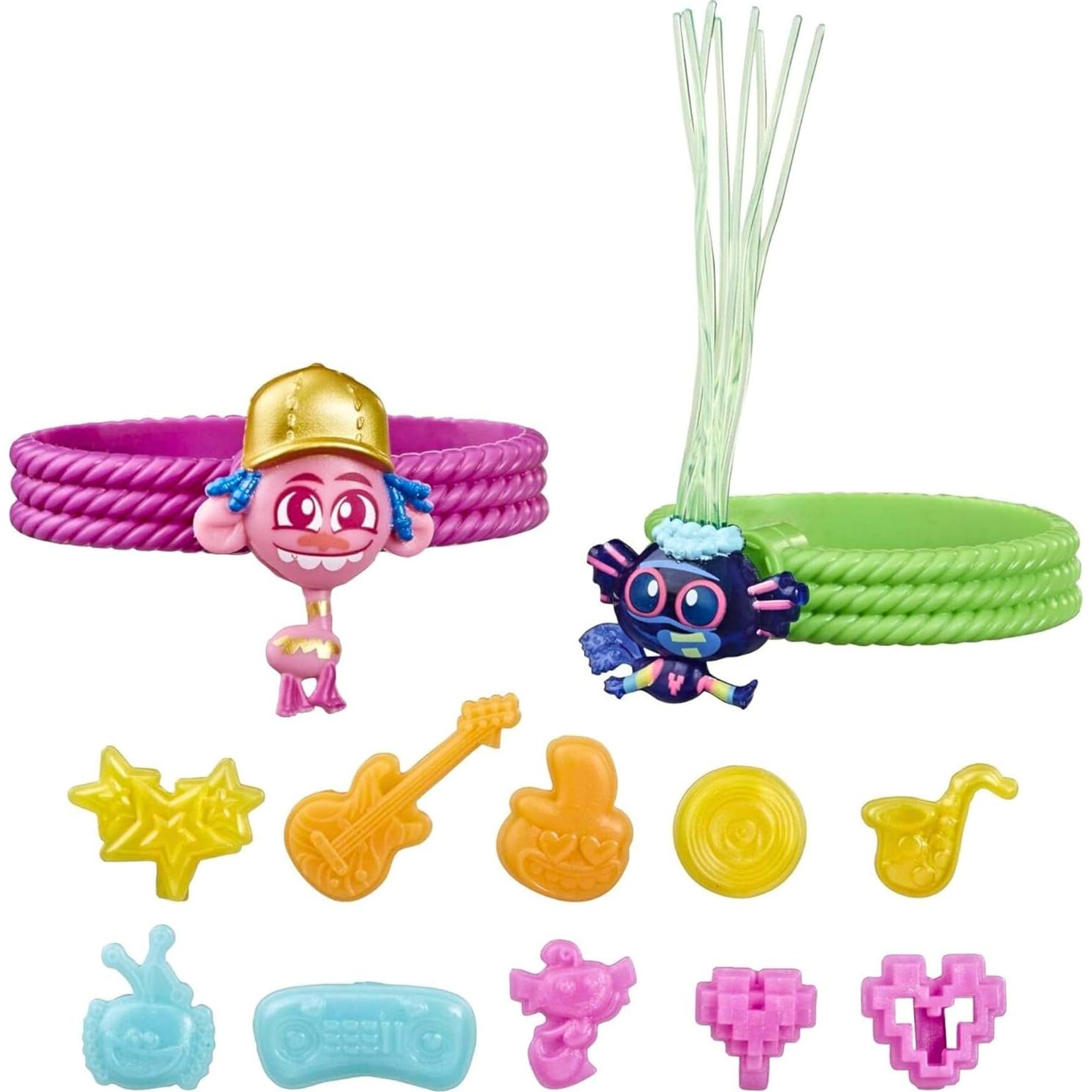 Hasbro Tiny Dancers Trolls World Tour - Paquete de Amigos con 2 Figuras, 2 Pulseras y 10 Charms