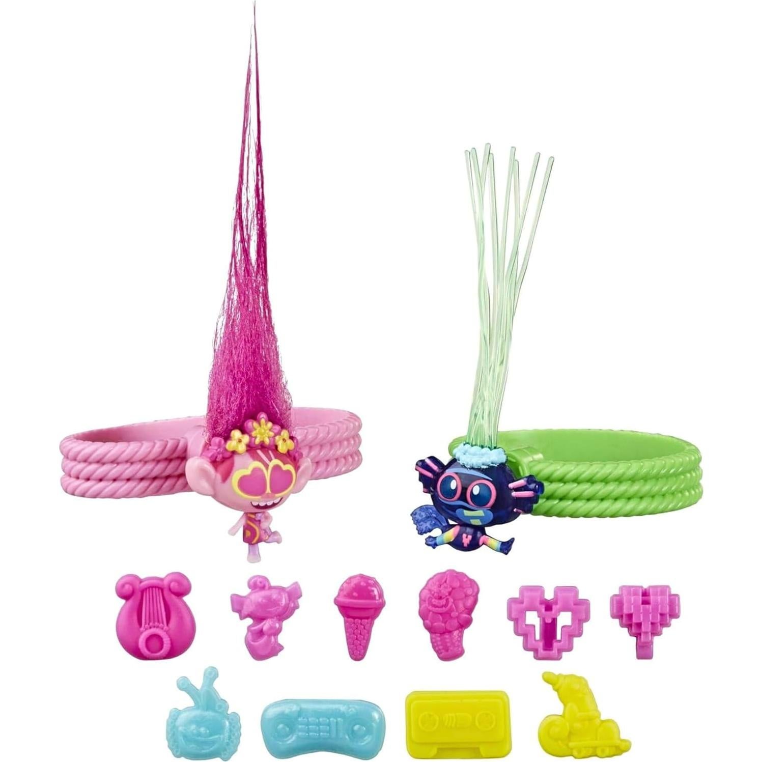 Hasbro Tiny Dancers Trolls World Tour - Paquete de Amigos con 2 Figuras, 2 Pulseras y 10 Charms