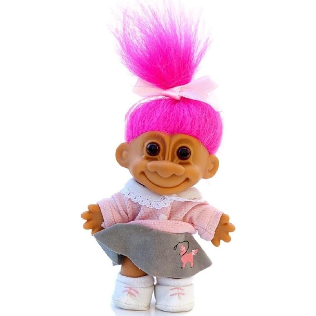 Muñeca Troll Russ Berrie 1950 Falda Poodle Cabello Rosa