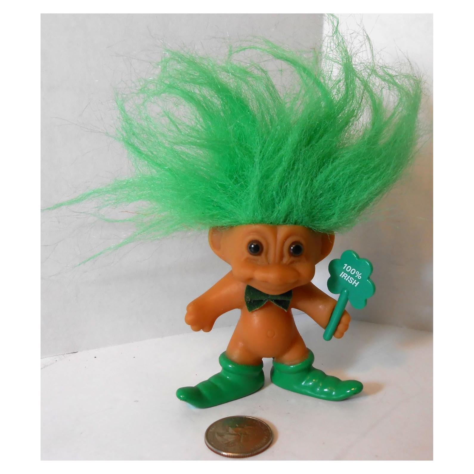 Muñeco Troll Verde Irlandés Russ 10 cm con Cabello