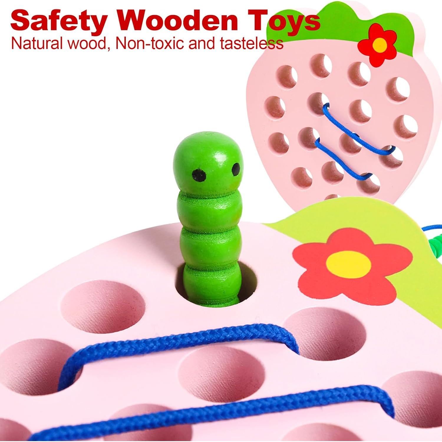 Juguete de Enhebrar de Madera Fresa NAODONGLI 14x15 cm