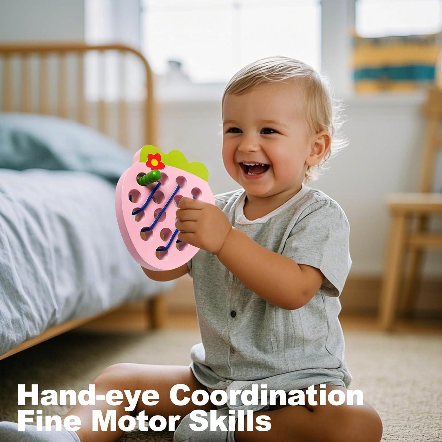 Juguete de Enhebrar de Madera Fresa NAODONGLI 14x15 cm