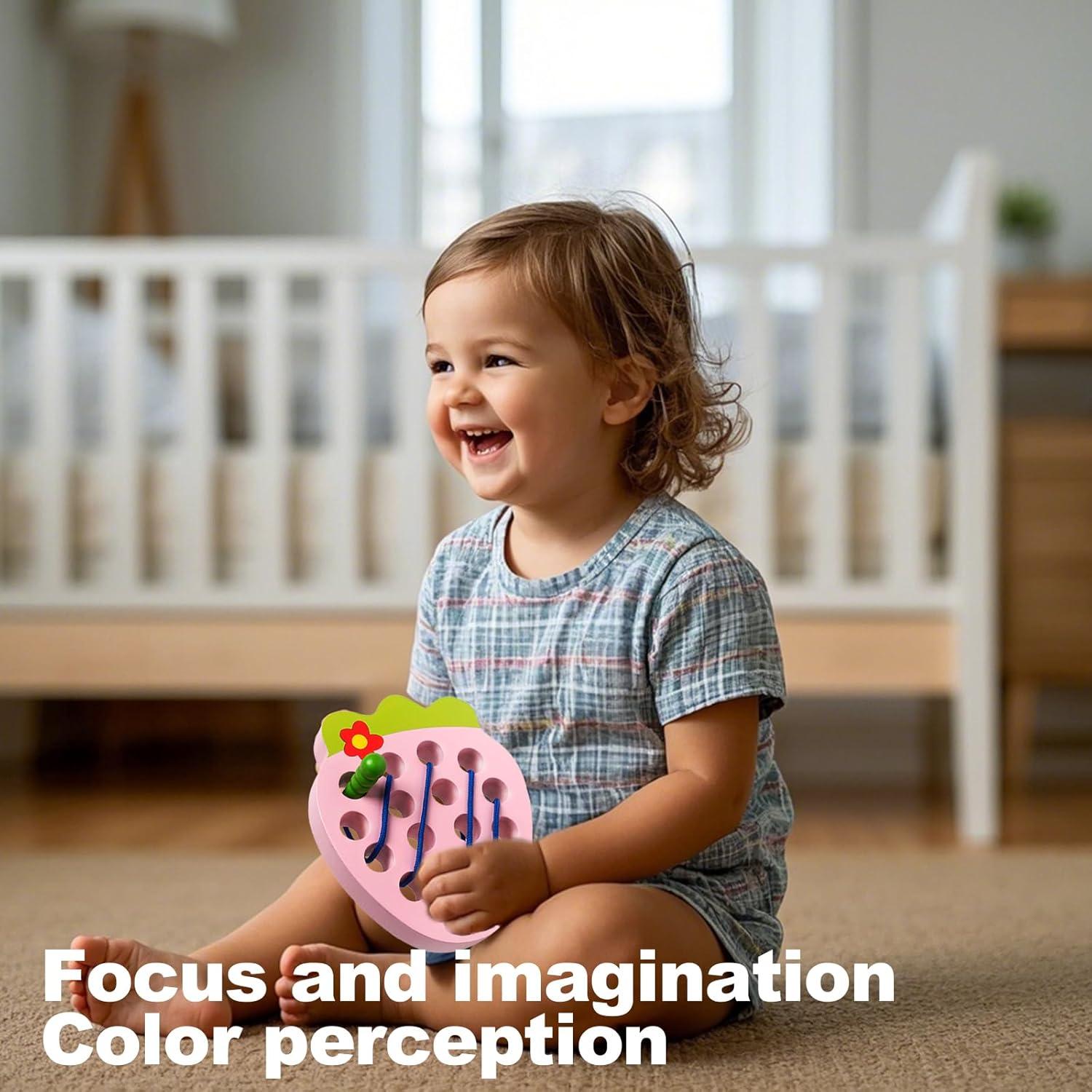 Juguete de Enhebrar de Madera Fresa NAODONGLI 14x15 cm