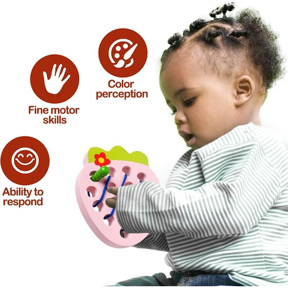 Juguete de Enhebrar de Madera Fresa NAODONGLI 14x15 cm