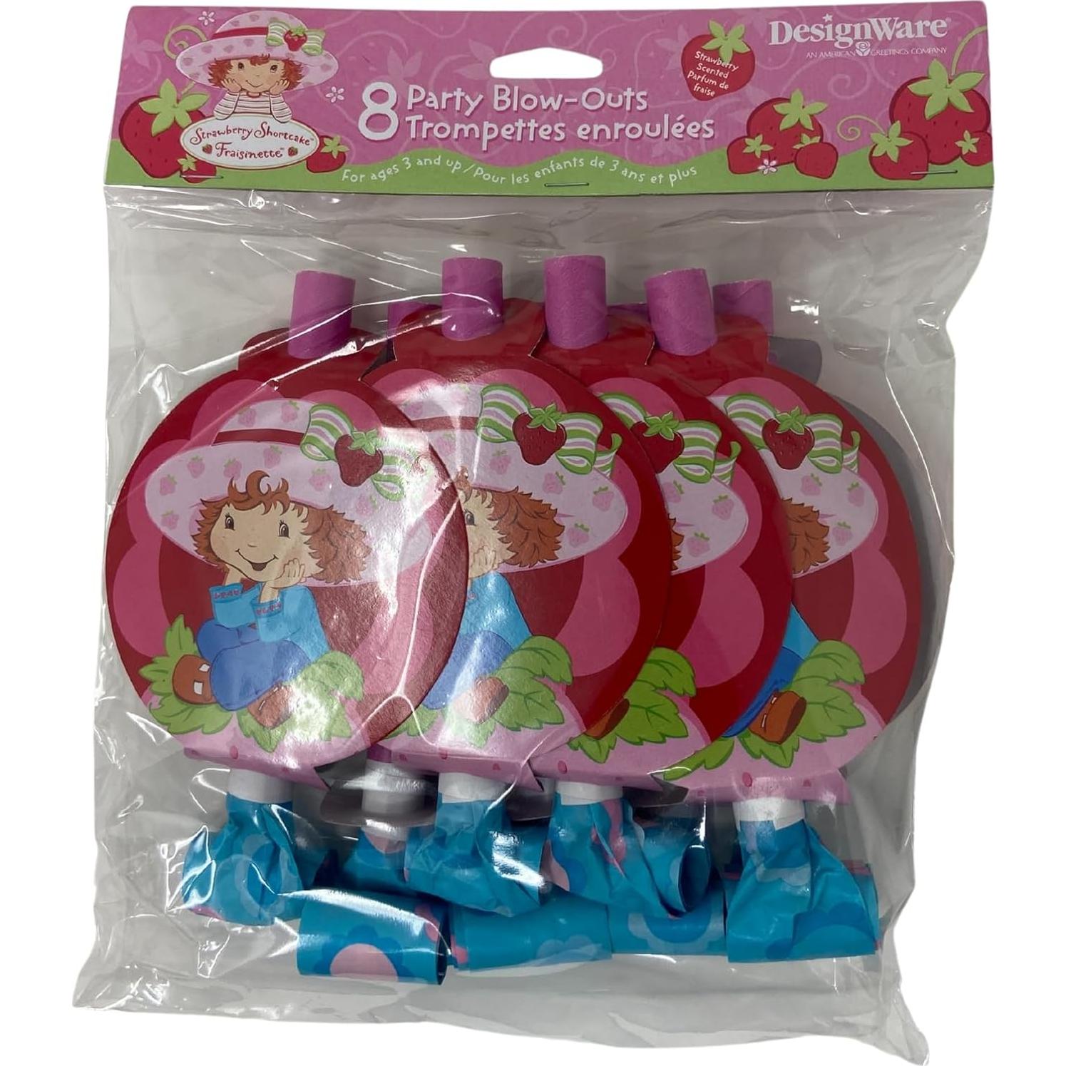 Silbatos de Fiesta de Pastel de Fresa - Paquete de 8 Unidades