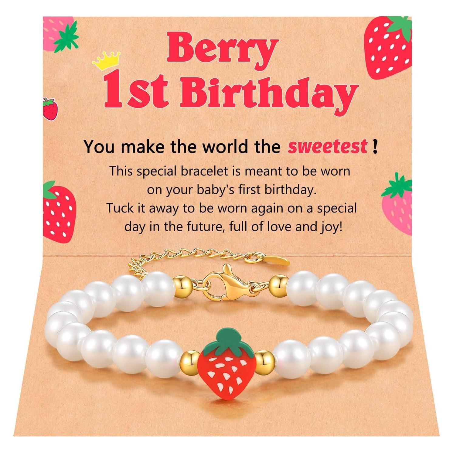Pulsera de Perlas de Fresa Berry para Primer Cumpleaños 14 cm