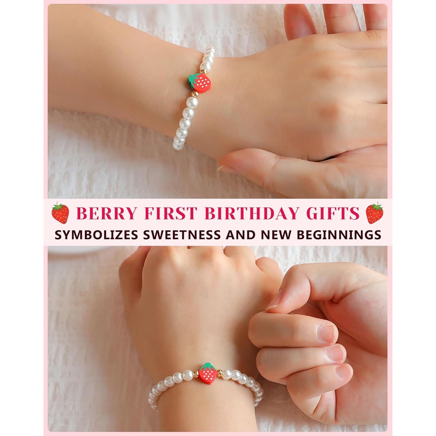 Pulsera de Perlas de Fresa Berry para Primer Cumpleaños 14 cm