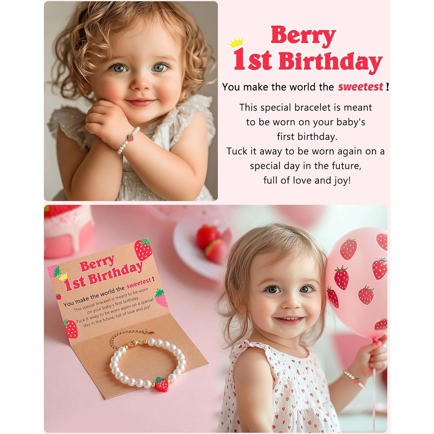 Pulsera de Perlas de Fresa Berry para Primer Cumpleaños 14 cm