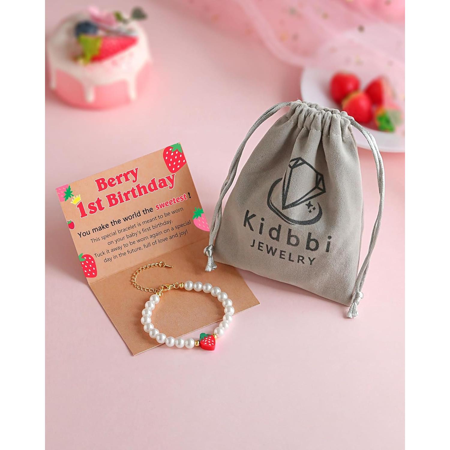Pulsera de Perlas de Fresa Berry para Primer Cumpleaños 14 cm
