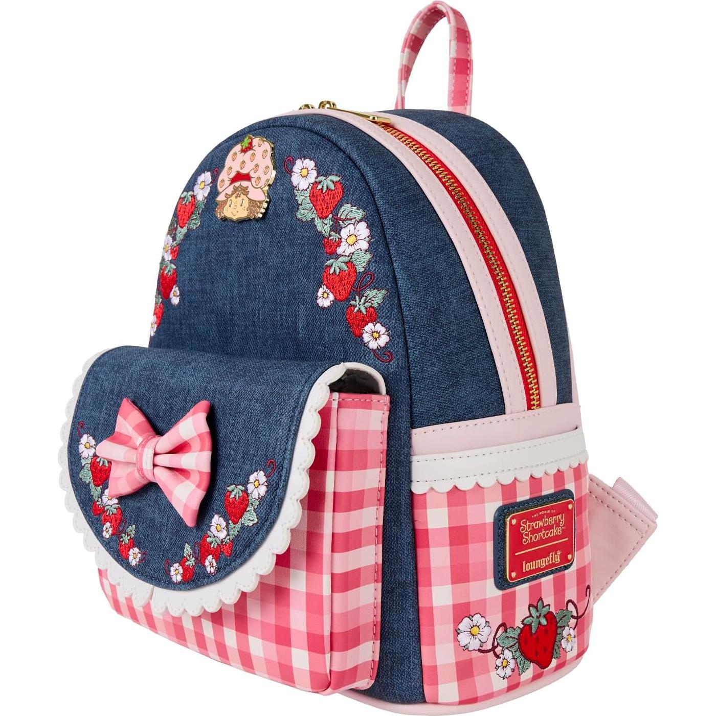 Mochila Mini Denim Strawberry Shortcake Loungefly 22.8x26.6cm