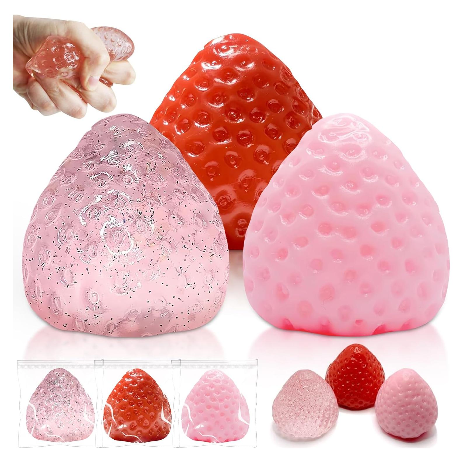 3 Piezas Squishies de Fresa Kawaii - Juguetes Antiestrés