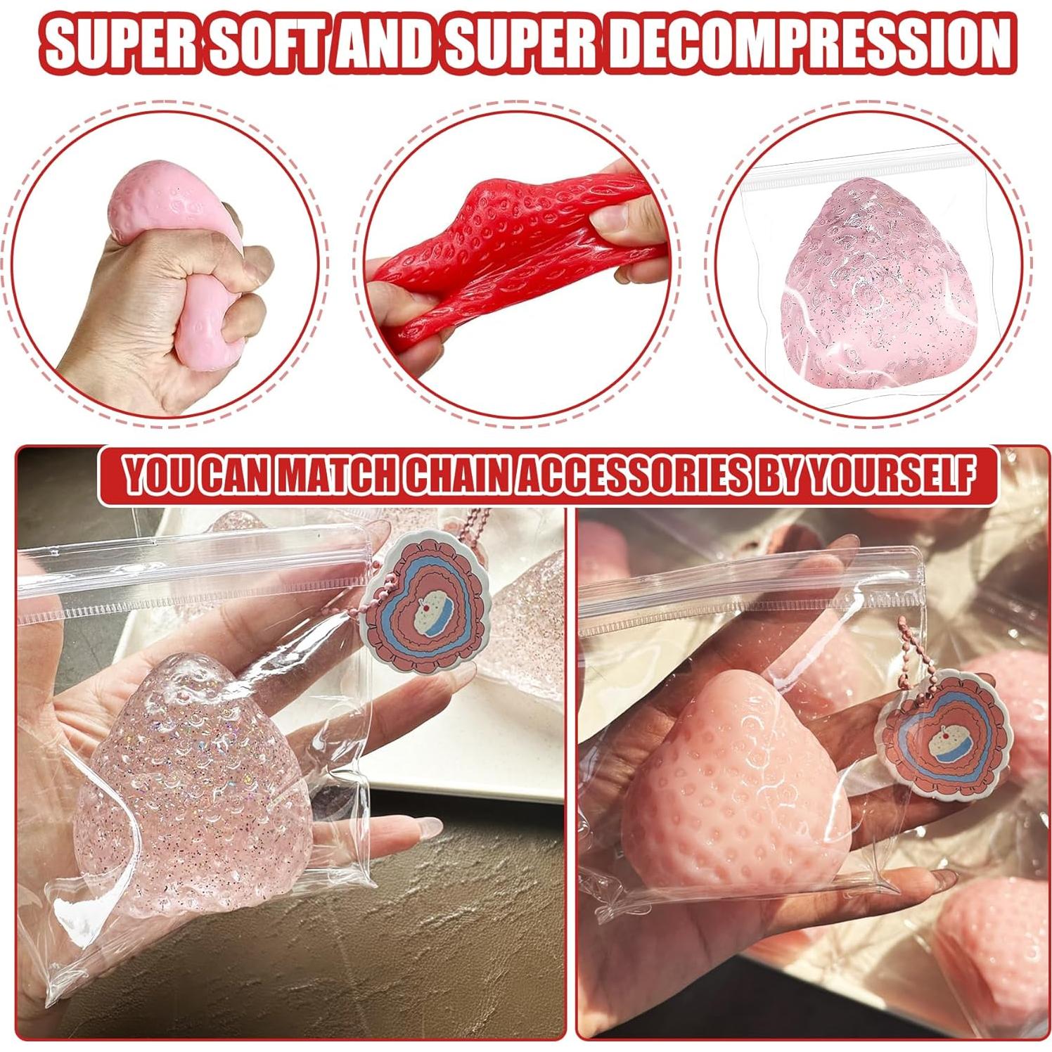 3 Piezas Squishies de Fresa Kawaii - Juguetes Antiestrés