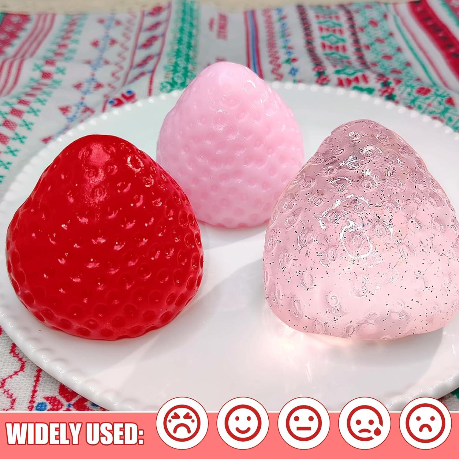 3 Piezas Squishies de Fresa Kawaii - Juguetes Antiestrés