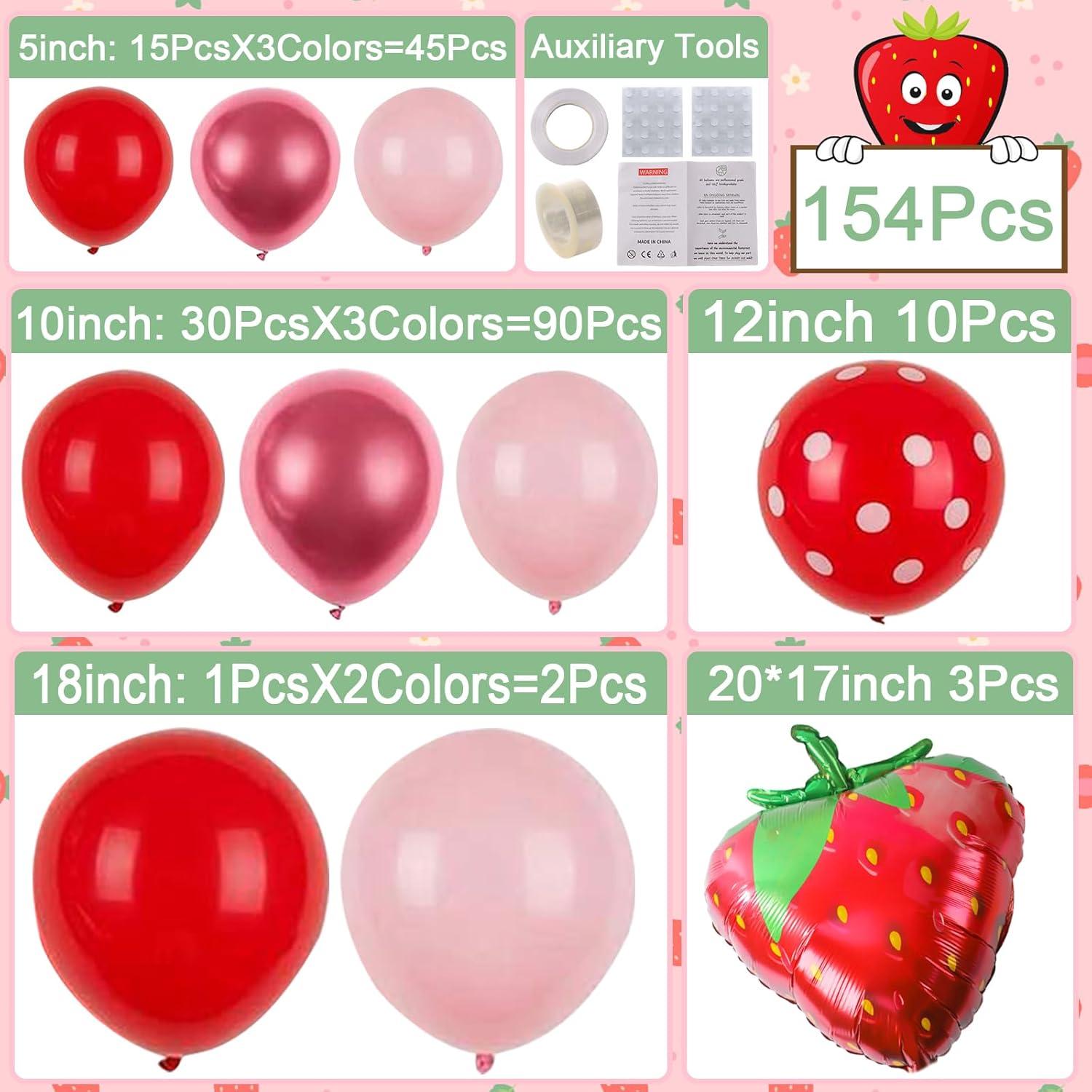 Kit de Arco de Globos de Fresa 154 Pcs - Decoración Fiesta Cumpleaños