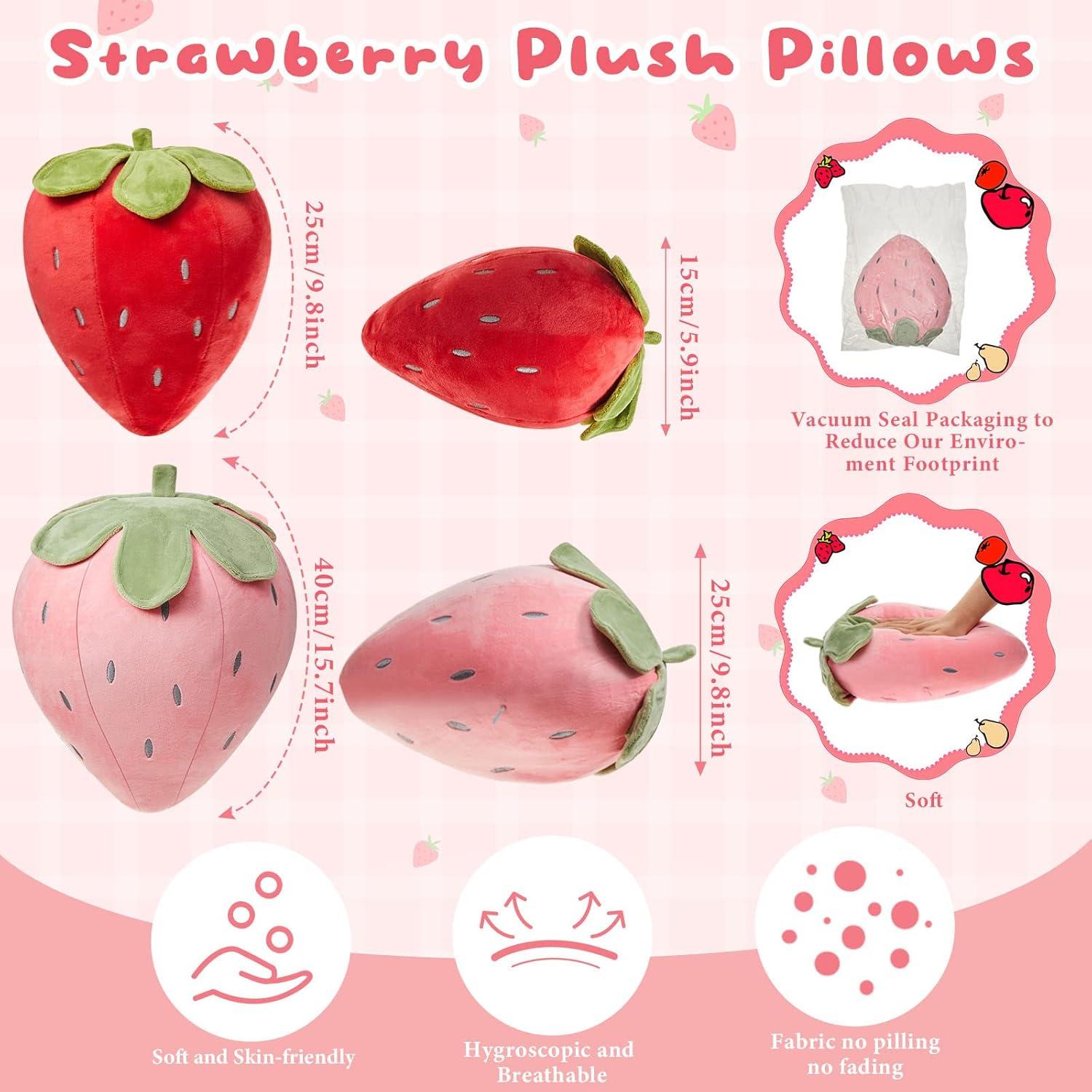 Almohadas de Peluche de Fresa Juexica 2 Pcs 40x25 cm Suaves