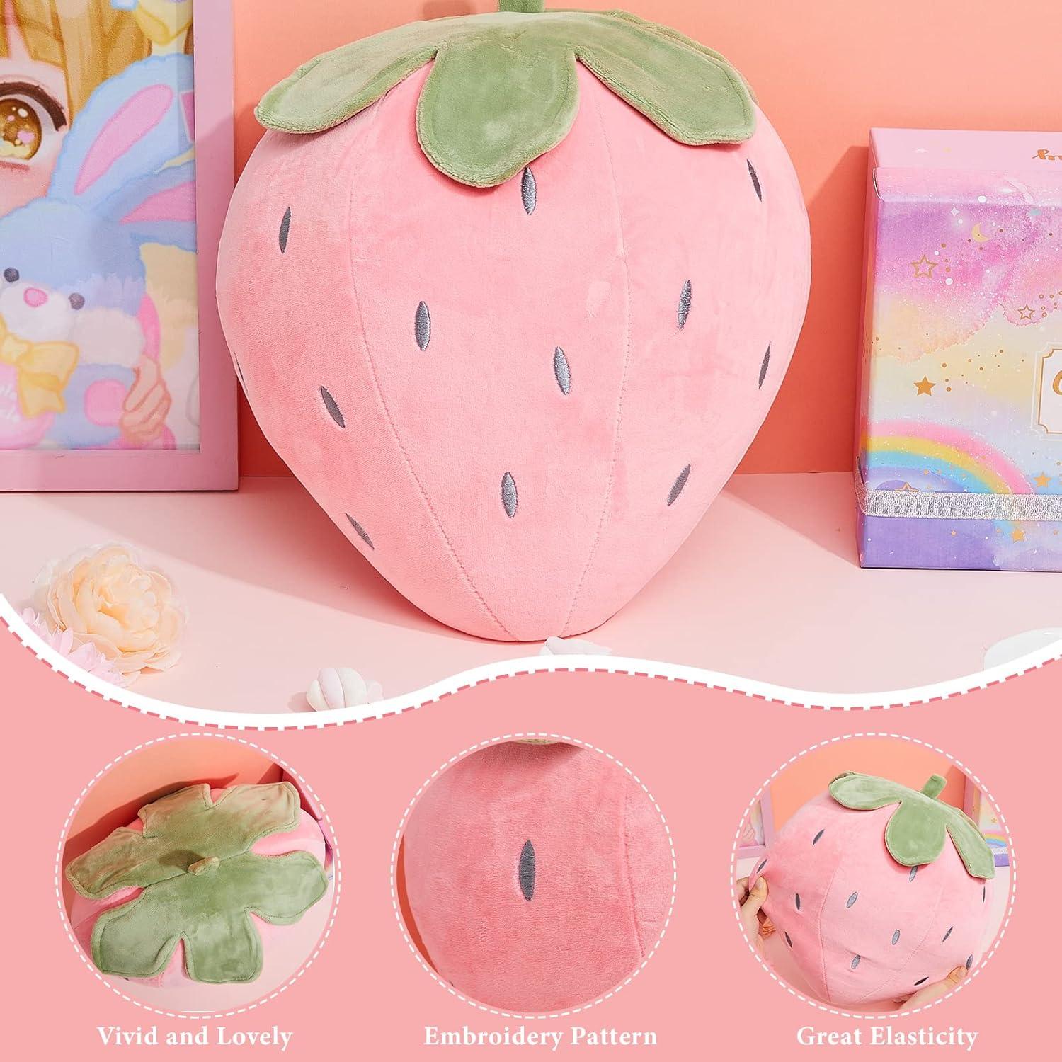 Almohadas de Peluche de Fresa Juexica 2 Pcs 40x25 cm Suaves