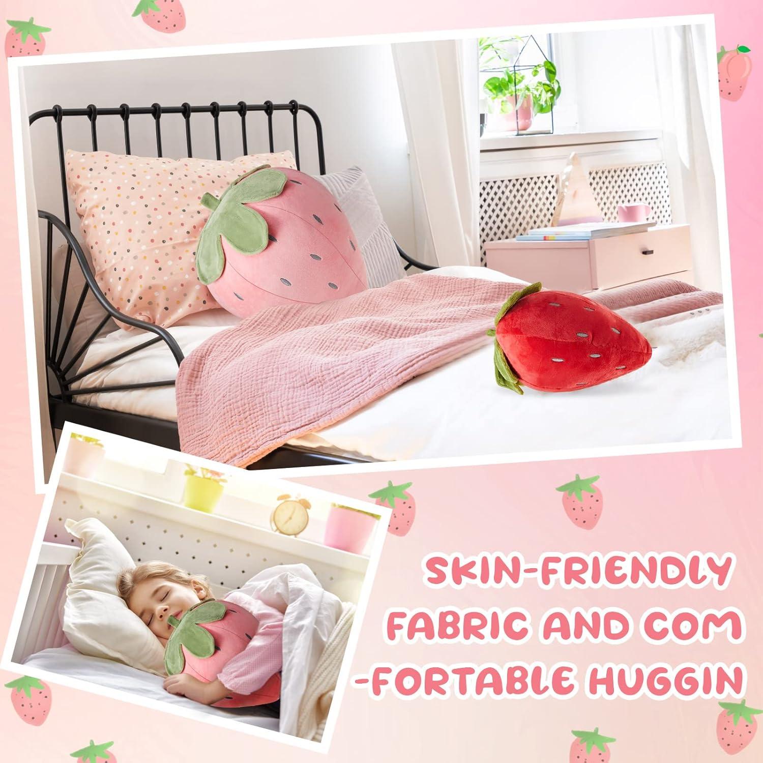 Almohadas de Peluche de Fresa Juexica 2 Pcs 40x25 cm Suaves