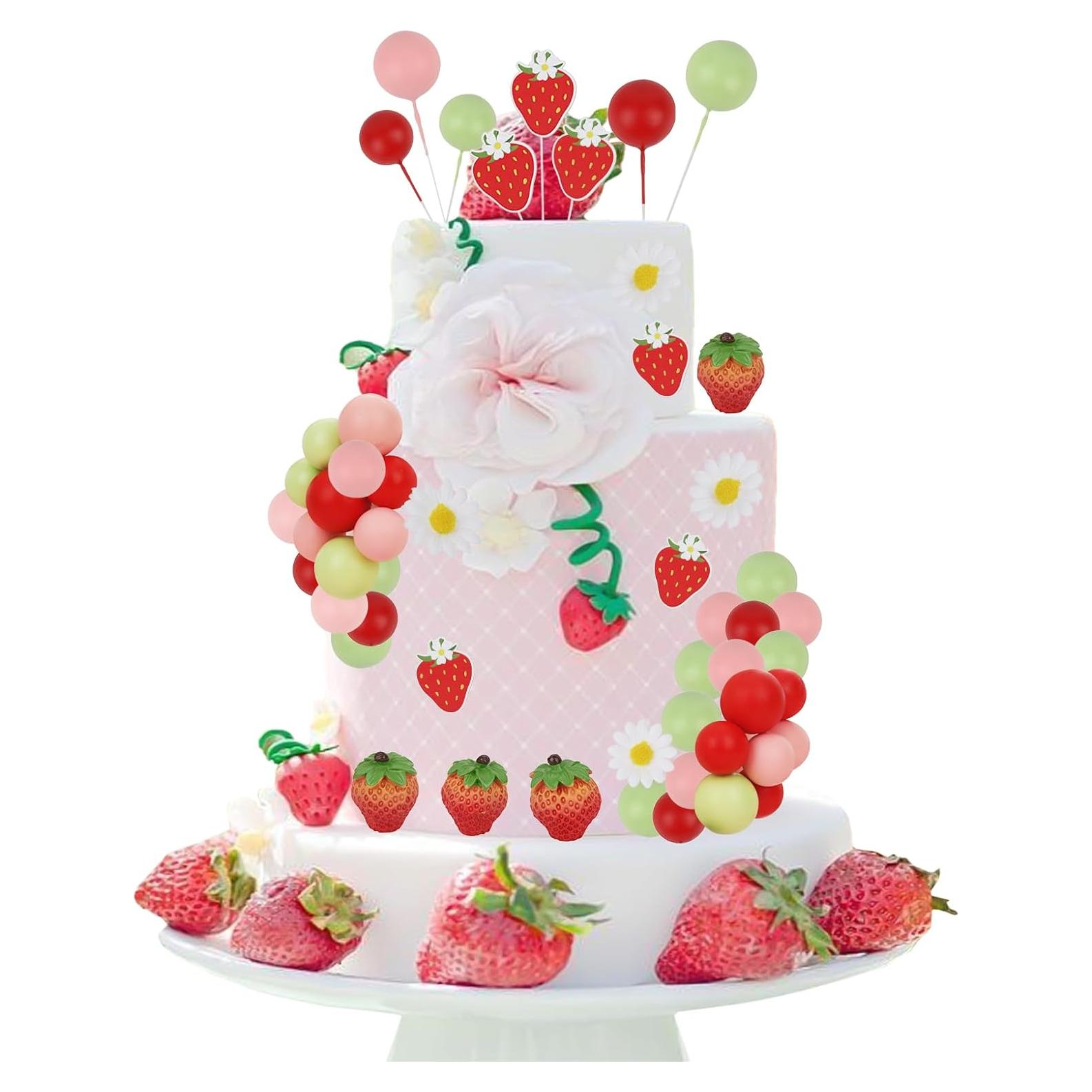 Decoraciones de Pastel de Fresa Cheereveal - Adornos para Cumpleaños