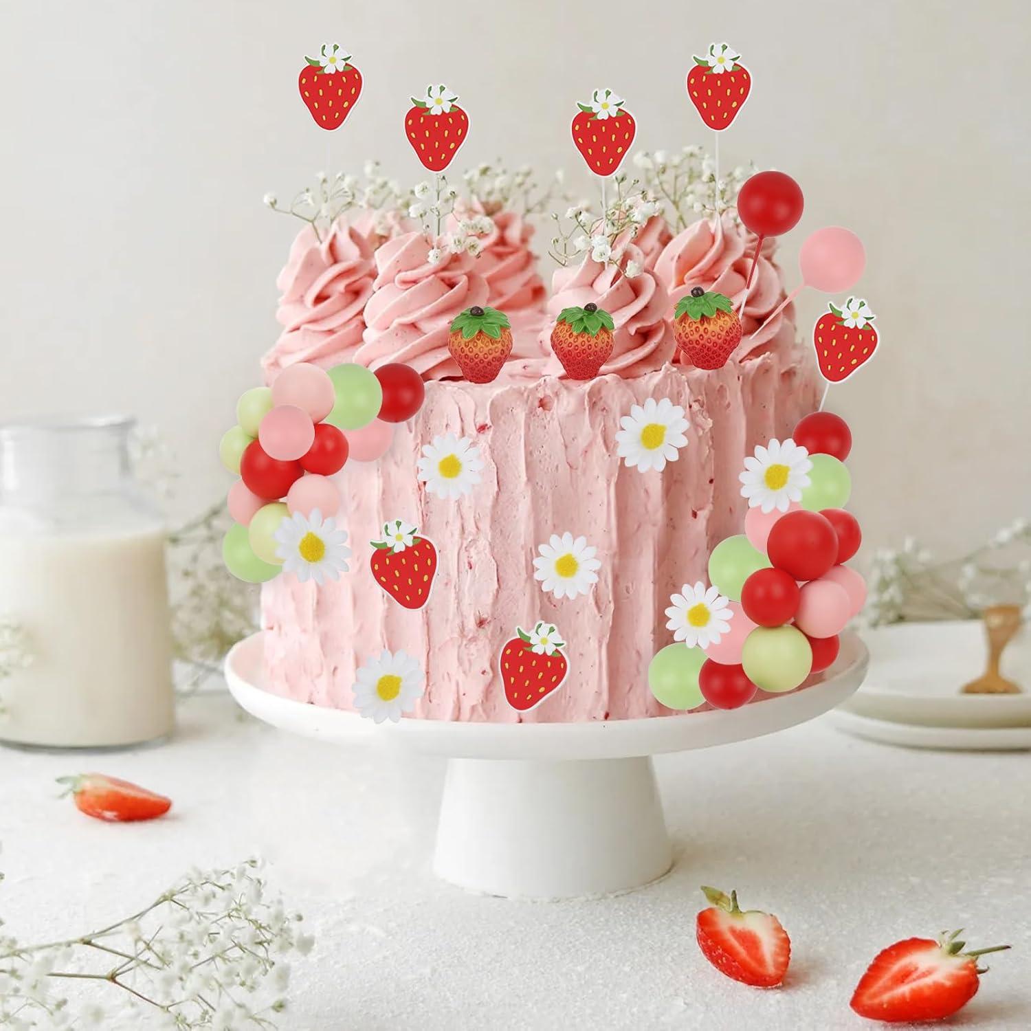 Decoraciones de Pastel de Fresa Cheereveal - Adornos para Cumpleaños