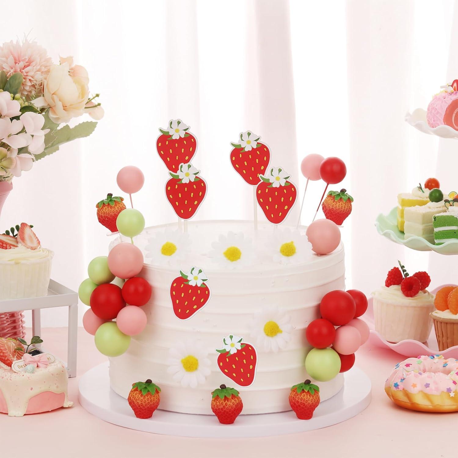 Decoraciones de Pastel de Fresa Cheereveal - Adornos para Cumpleaños