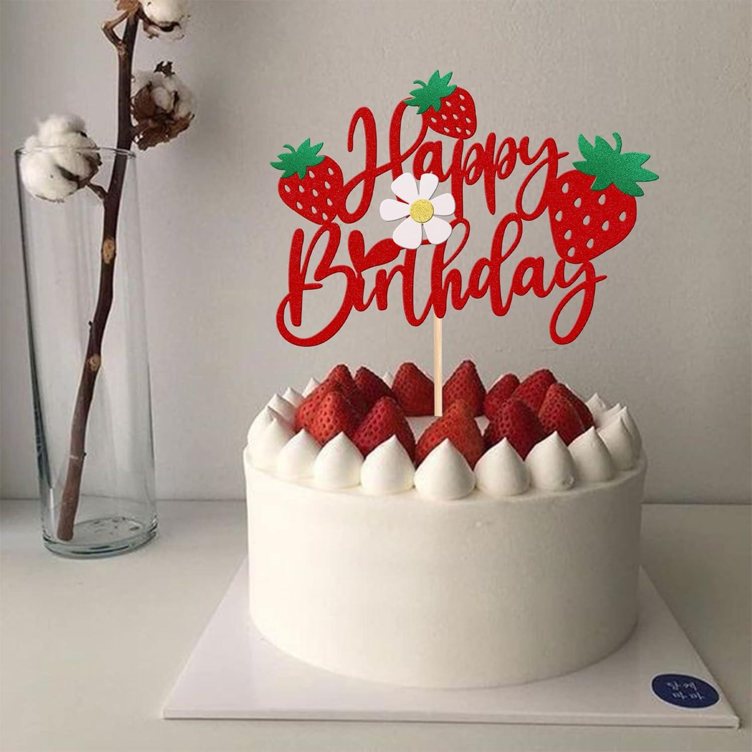 Adorno de Pastel de Cumpleaños Fresa ZHUOWEISM 15.5x22cm