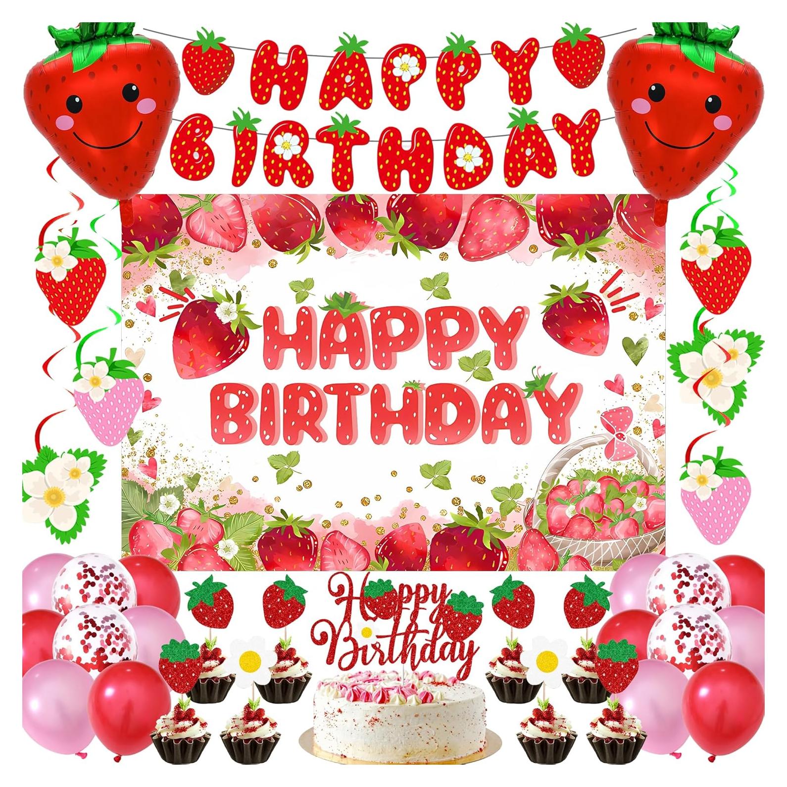 Decoraciones de Cumpleaños de Fresa ITHKIRHO 23 Pcs Fiesta