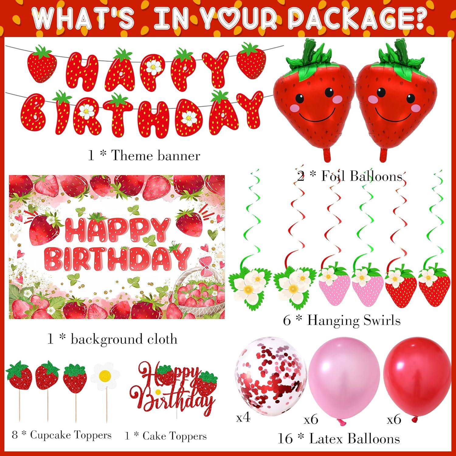 Decoraciones de Cumpleaños de Fresa ITHKIRHO 23 Pcs Fiesta