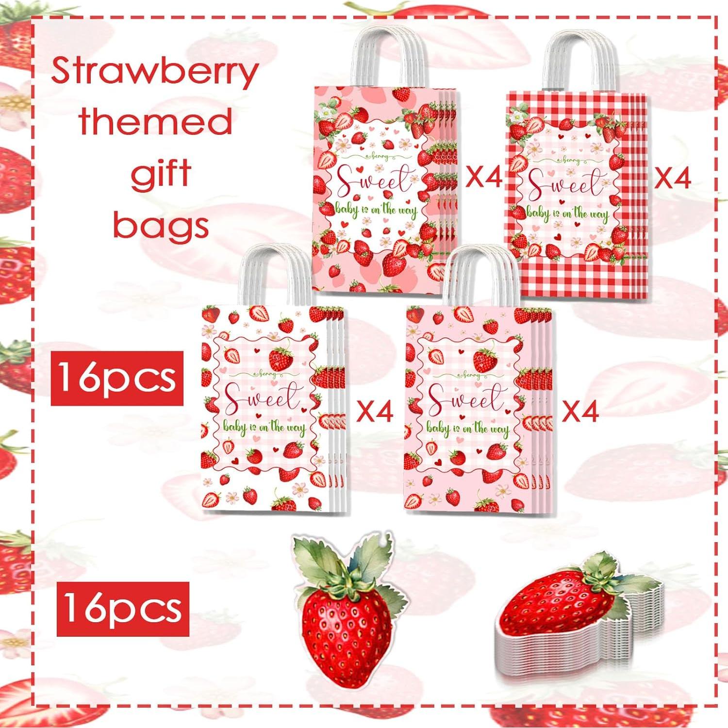32pcs Decoraciones Baby Shower QZCYU - Bolsas y Tarjetas Fresa