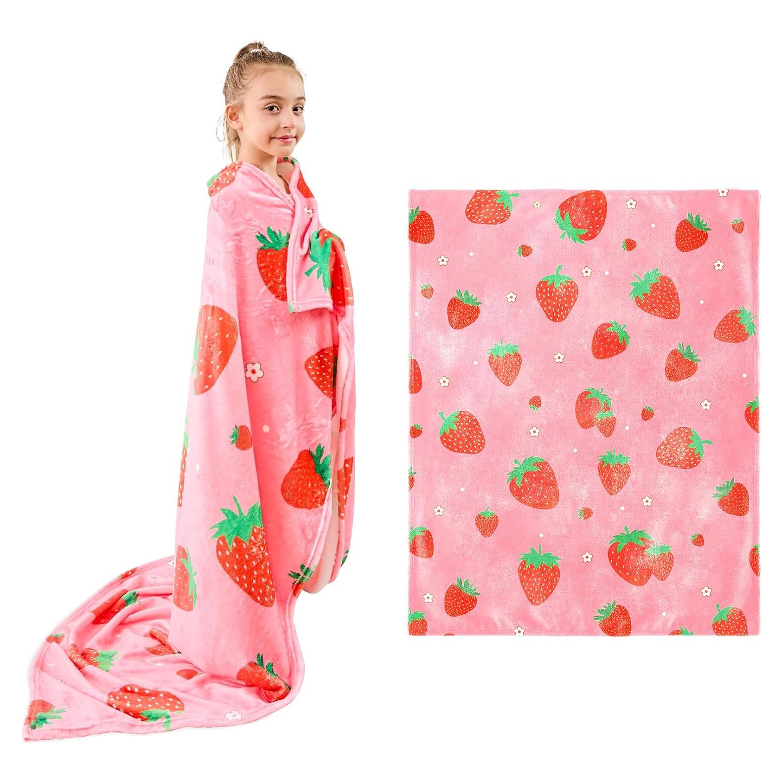 Manta de Fresa Rosa Wajade 127x152 cm Suave Franela