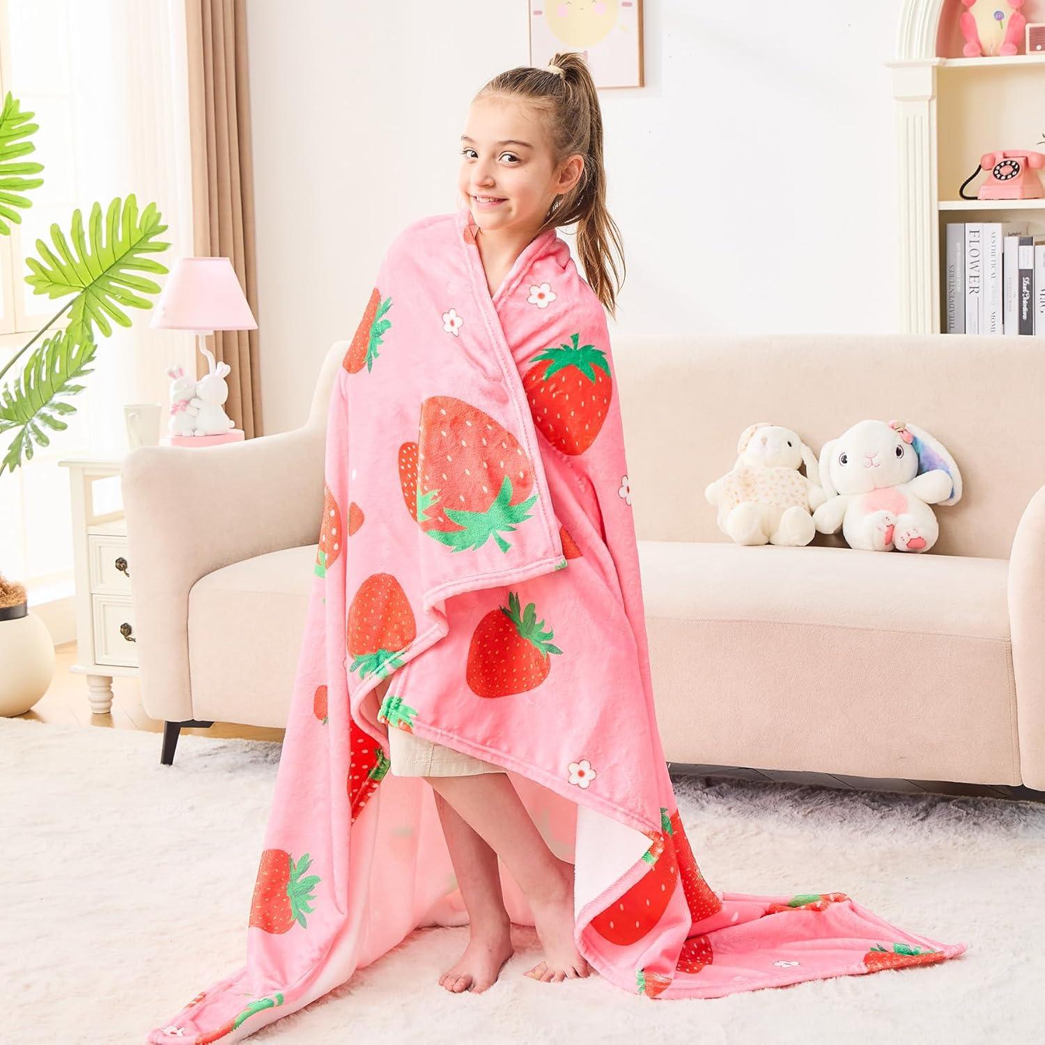 Manta de Fresa Rosa Wajade 127x152 cm Suave Franela