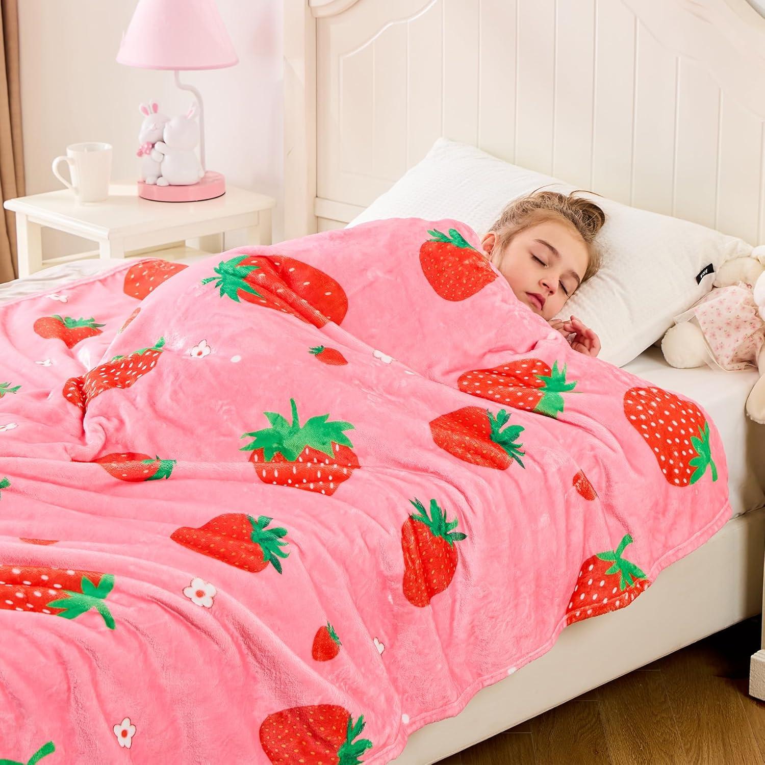 Manta de Fresa Rosa Wajade 127x152 cm Suave Franela